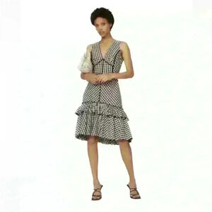 TOME Collective Gingham Ruffle Hem Dress 
Black And White- Size 6 NWT!